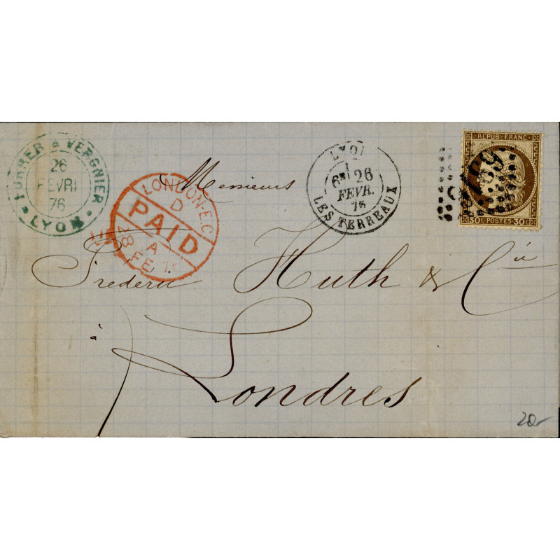 56 Oblitéré GC 6316 du 26/02/1876 - Depart Lyon (68) - Cote 53 Euros