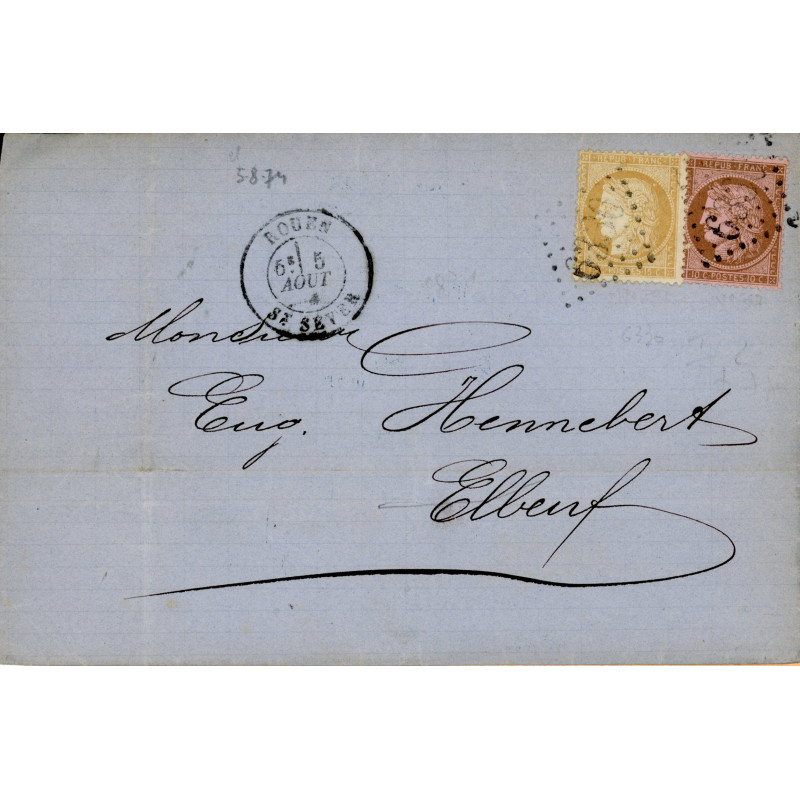 59 & 58 Oblitéré GC 6336 - Depart Rouen (74) - Cote 185 Euros