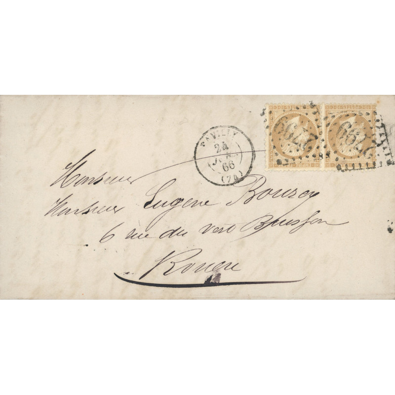 21 Oblitéré GC 2799 du 24/01/1866 - Depart Pavilly - Paire - Cote 45 Euros