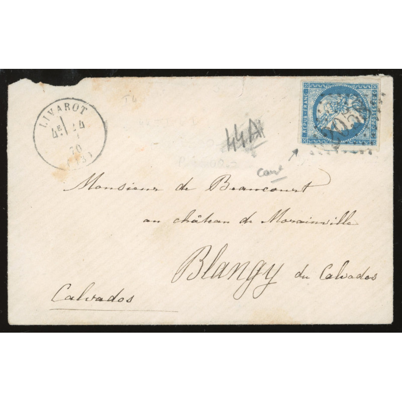 44A Oblitéré GC 2058 du 1870 - Depart Livarot - Cote 1305 Euros