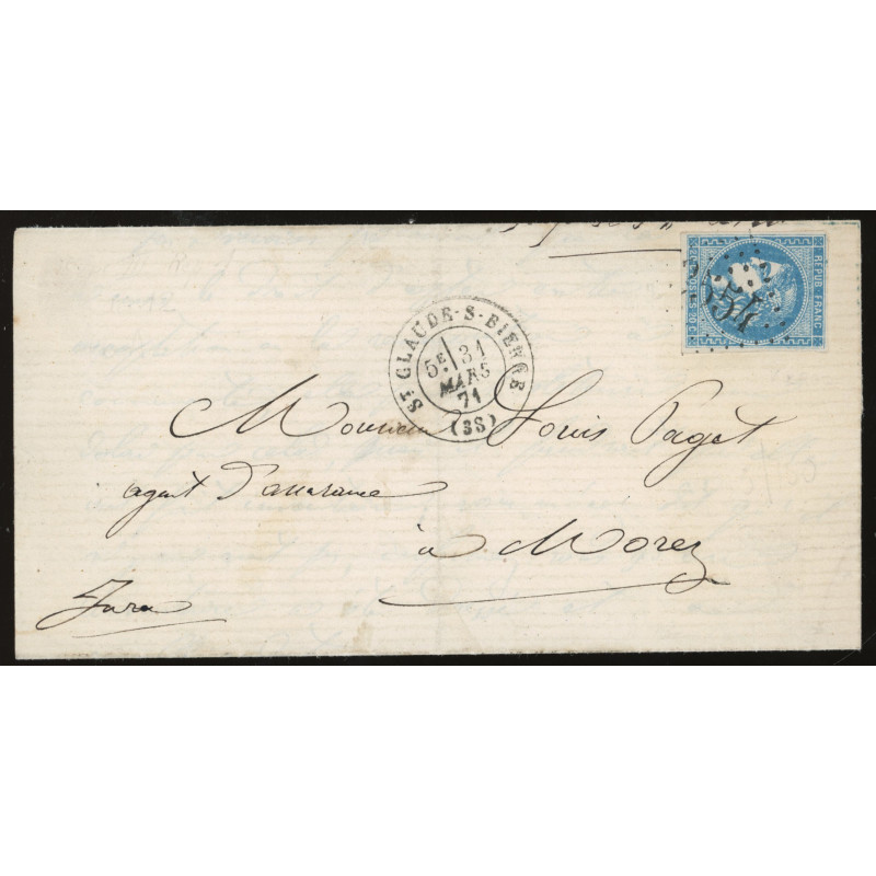 46A Oblitéré GC 3554 du 31/03/1871 - Depart Saint Claude sur Bienne - Cote 323 Euros