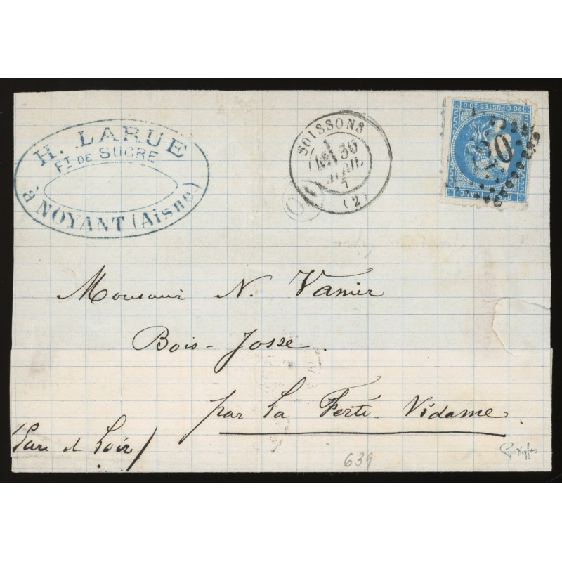 46B Oblitéré GC 3420 - Depart Soissons -  OR  dans un cercle - Cote 53 Euros