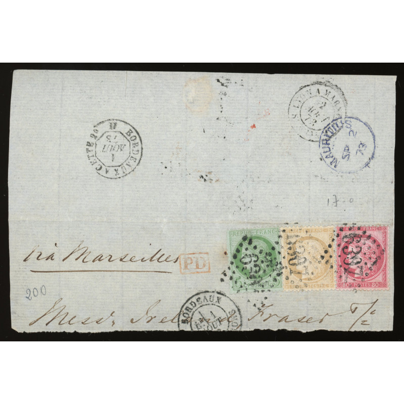 53 57 59 Oblitéré GC 6307 du 01/08/1873 - Depart Bordeaux (Les chartrons) -   - Cote 198 Euros