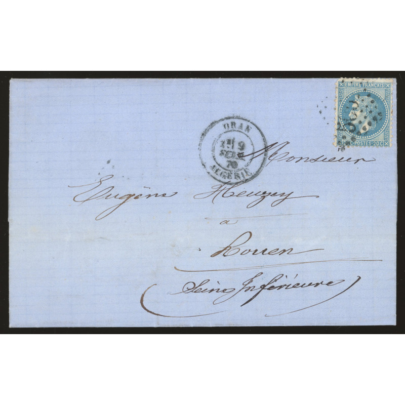 29 Oblitéré GC 5058 du 09/09/1870 - Depart Oran (Algérie) - Cote 50 Euros