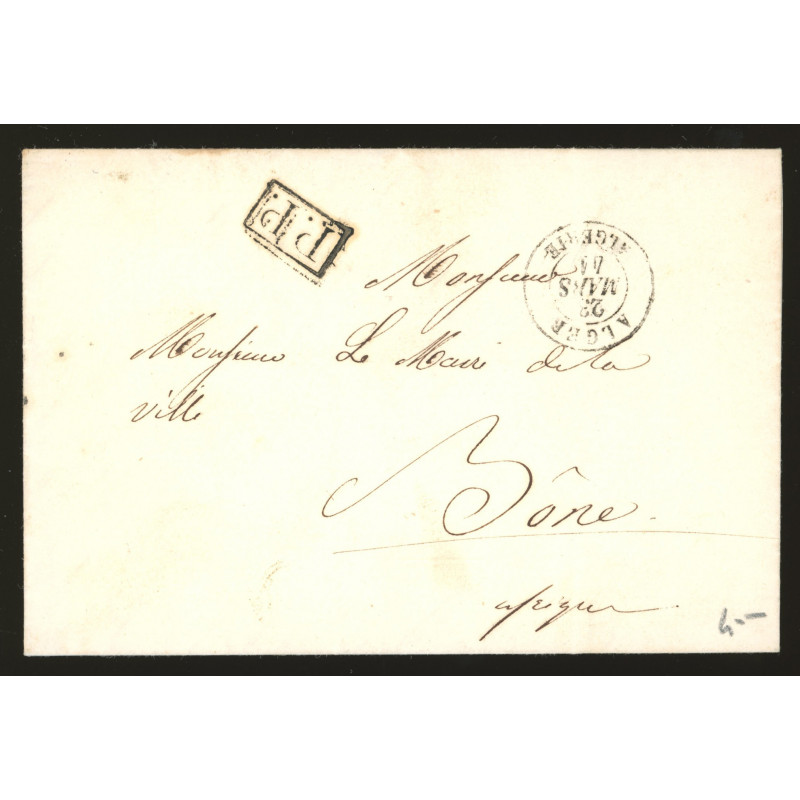 Oblitéré  du 25/03/1844 - Depart Alger (Algérie) -  P.P.  dans un rectangle - Cote 50 Euros