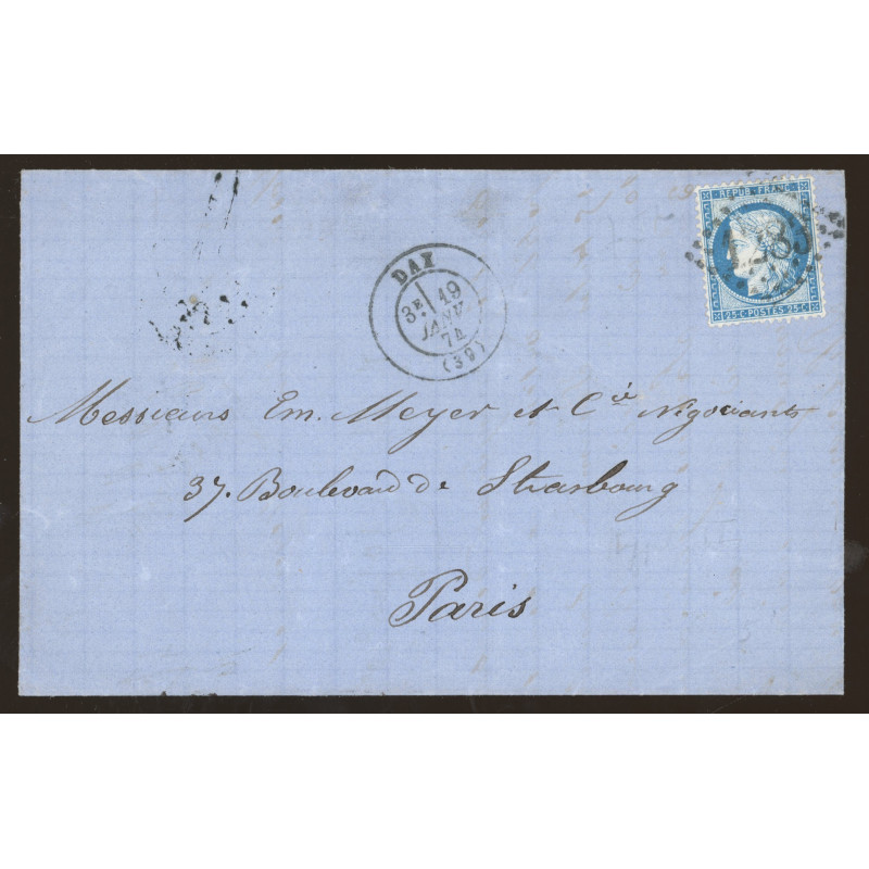 60B Oblitéré GC 1283 du 19/01/1874 - Depart Dax - Cote 78 Euros