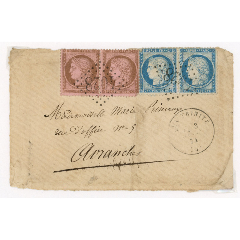 58 & 60A Oblitéré GC 4028 du 1874 - Depart La Trinité (54) - Paire du 58 et 60 - Cote 90 Euros