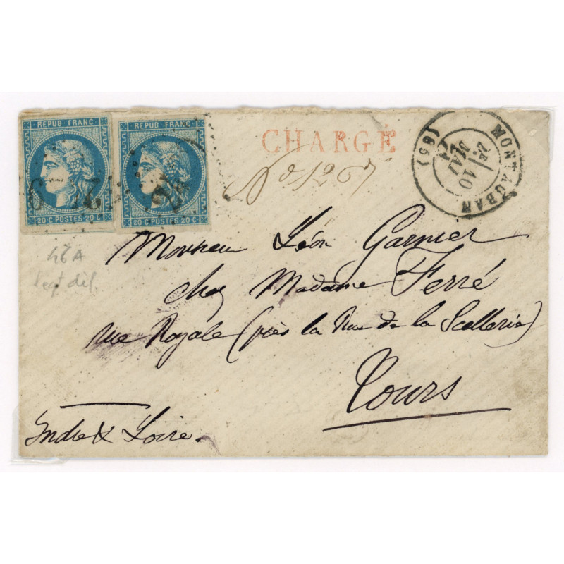 46B Oblitéré GC 2429 du 10/01/1871 - Depart Montauban (85) - 2 Timbres - Cote 73 Euros