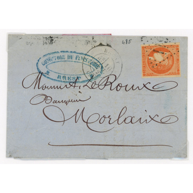 48 Oblitéré GC 611 du 10/01/1872 - Depart Brest (28) - Cote 253 Euros