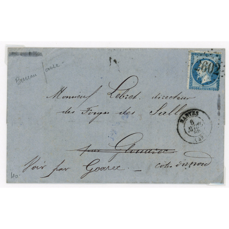 22 Oblitéré GC 2602 du 06/04/1868 - Depart Nantes (42) - Bx Passe verso - Cote 108 Euros