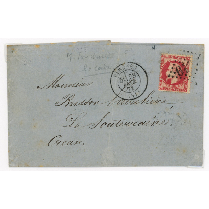 32 Oblitéré GC 2049 du 28/02/1871 - Depart Limoges (81) - Cote 53 Euros