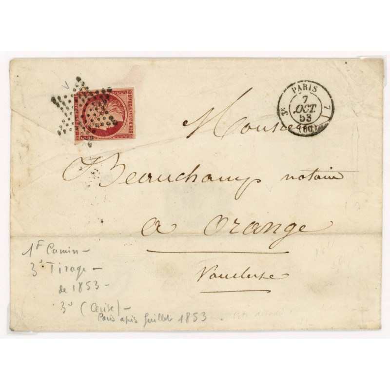6 Oblitéré Etoile du 07/10/1853 - Depart Paris (60) - Cote 1700 Euros