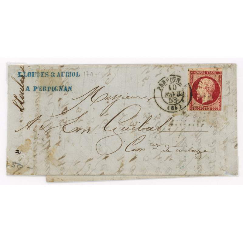 17A Oblitéré PC 2407 du 1858 - Depart Perpignan (65) - Cote 153 Euros