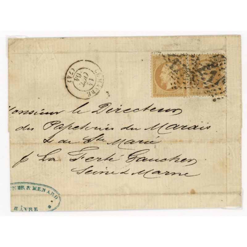 21 Oblitéré GC 1769 du 14/10/1864 - Depart Le Havre (74) - Paire - Cote 43 Euros