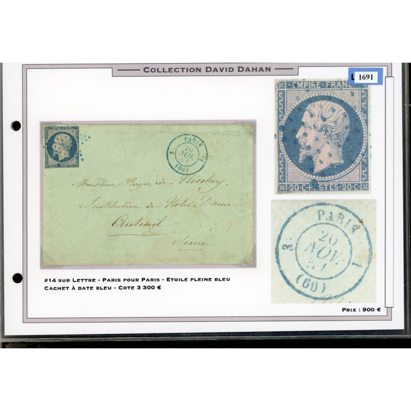 14 Oblitéré Etoile Bleue - Depart Paris (60) - Cote 650 Euros