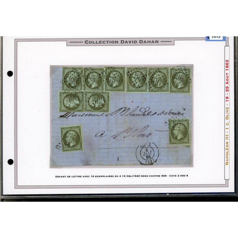 19 Oblitéré GC 506 du 04/05/1868 - Depart Blois (40) - 10 Timbres sur devant de lettre - Cote 2003 Euros