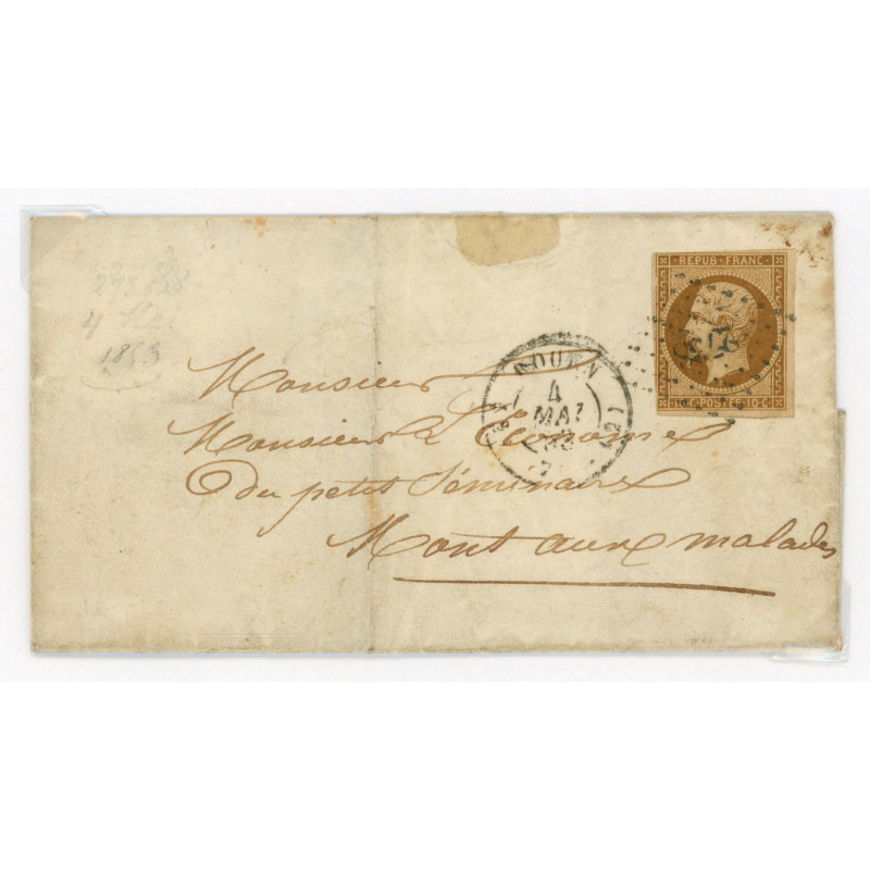 9 Oblitéré PC 2738 du 04/05/1853 - Depart Rouen (74) - Cote 1203 Euros