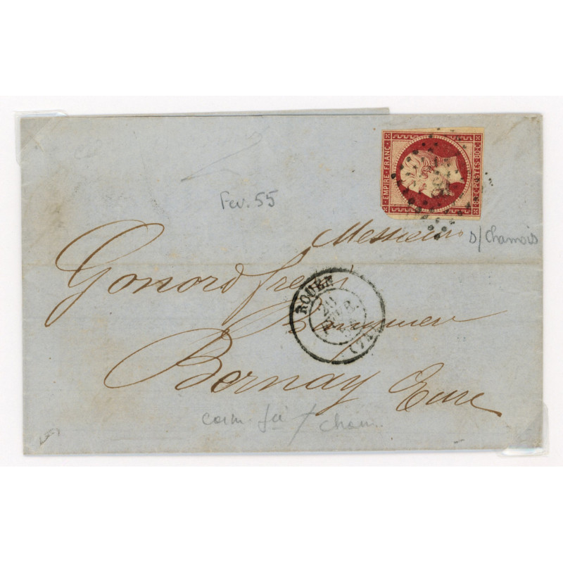 17A Oblitéré PC 2738 du Ferier 1855 - Depart Rouen (74) - Cote 153 Euros