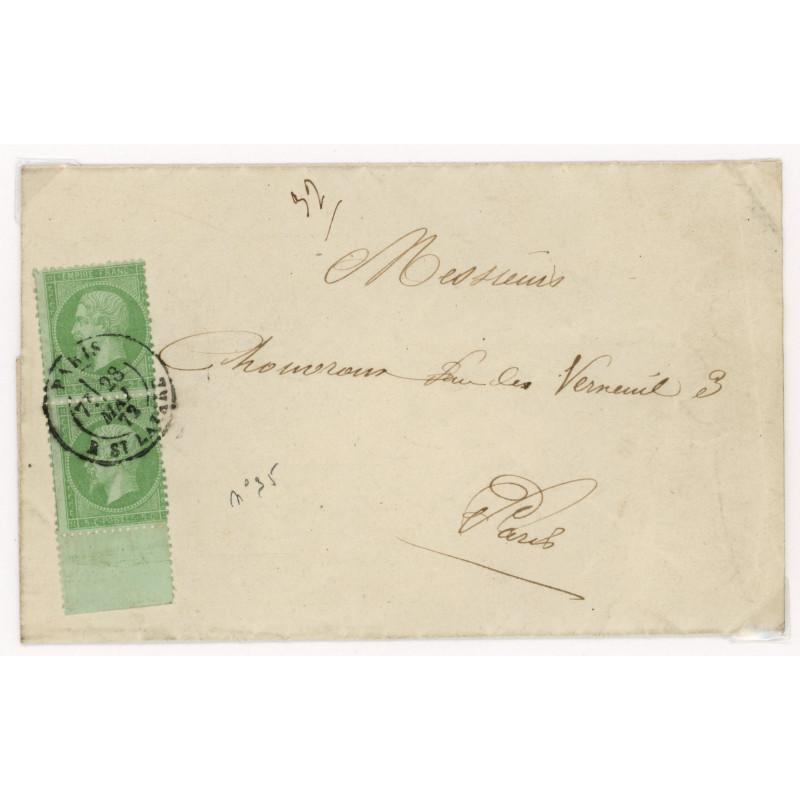 35 Oblitéré Cachet a Date du 23/05/1872 - Depart Paris (60) - Paire - Bord de feuille - Cote 1200 Euros