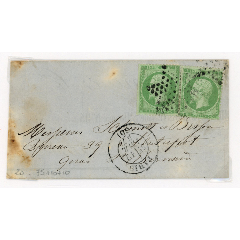 20 Oblitéré Etoile du 12/02/1867 - Depart Paris (60) - 2 Timbres - Cote 150 Euros