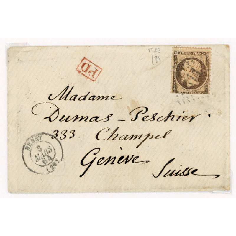 23 Oblitéré GC 611 du 03/03/1864 - Depart Brest (28) -   - Cote 63 Euros