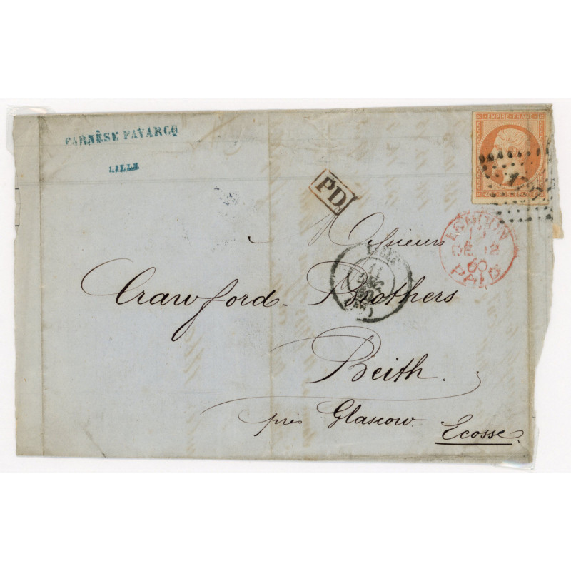 16 Oblitéré PC 1727 du 11/12/1860 - Depart Lille (57) -   - Cote 98 Euros