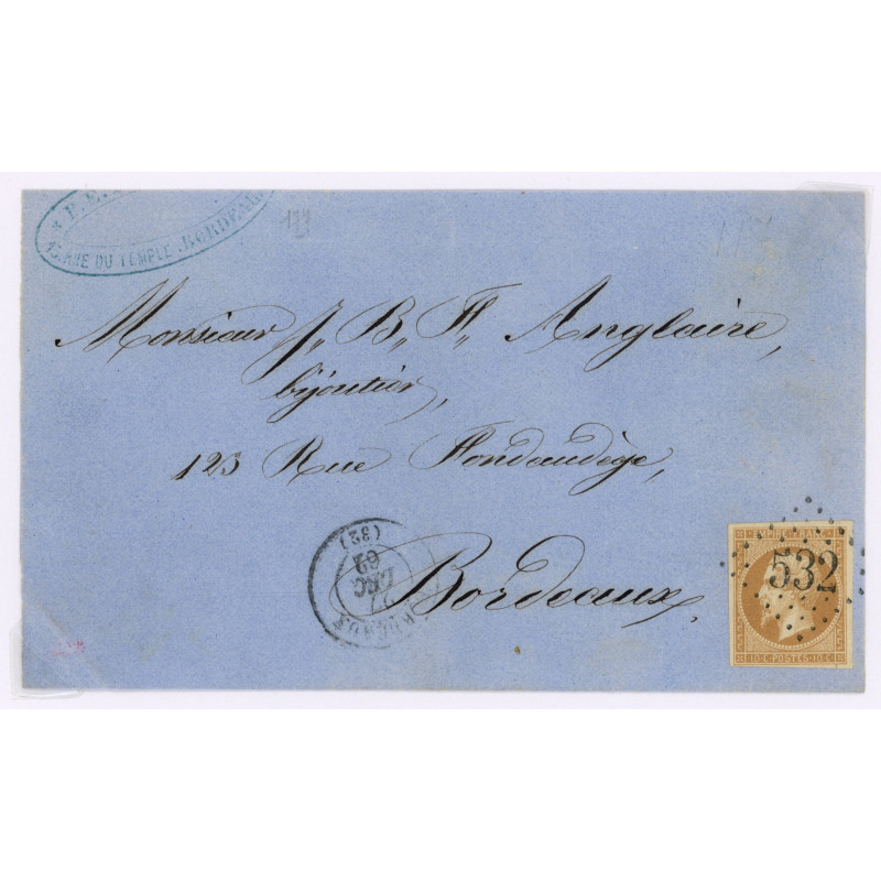 13 Oblitéré GC 532 du 27/12/1862 - Depart Bordeaux (32) - Cote 63 Euros
