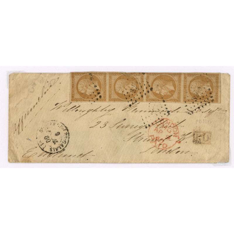 13 Oblitéré PC 3246 du 1860 - Depart St Pierre les Calais (61) -   - Bande de 4 - Cote 188 Euros