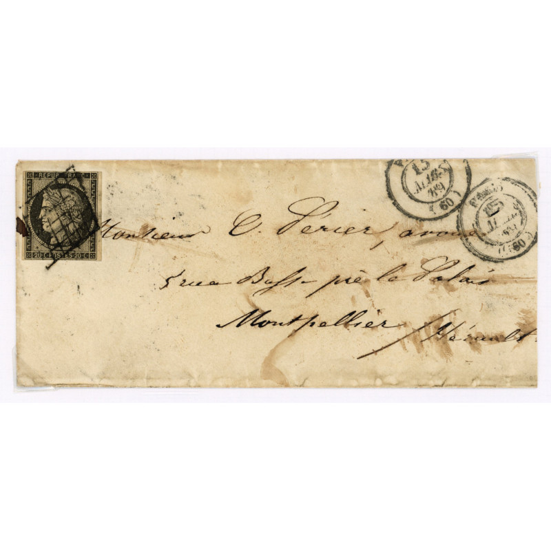 3 Oblitéré Grille du 15/03/1849 - Depart Paris (60) - Cote 120 Euros