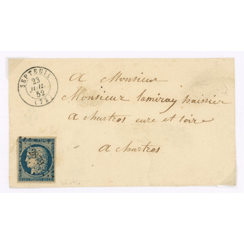 4 Oblitéré PC 2879 du 23/07/1852 - Depart Septeuil (72) - Cote 150 Euros