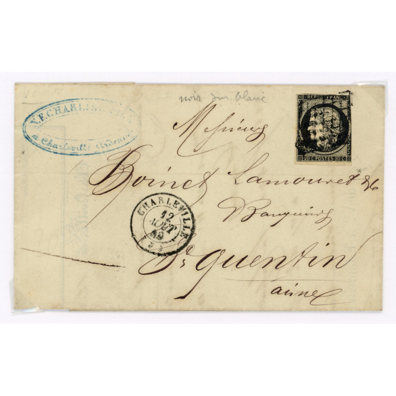 3 Oblitéré Grille du 12/08/1849 - Depart charleville (7) - Cote 120 Euros