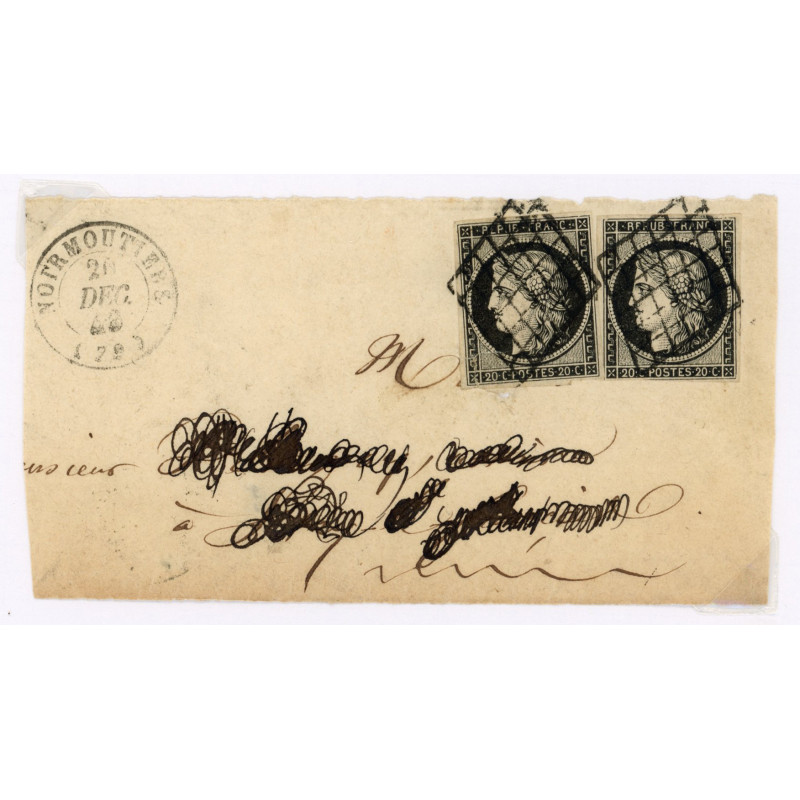 3 Oblitéré Grille du 20/12/1849 - Depart Noirmoutier (79) - 2 Timbres - Cote 250 Euros