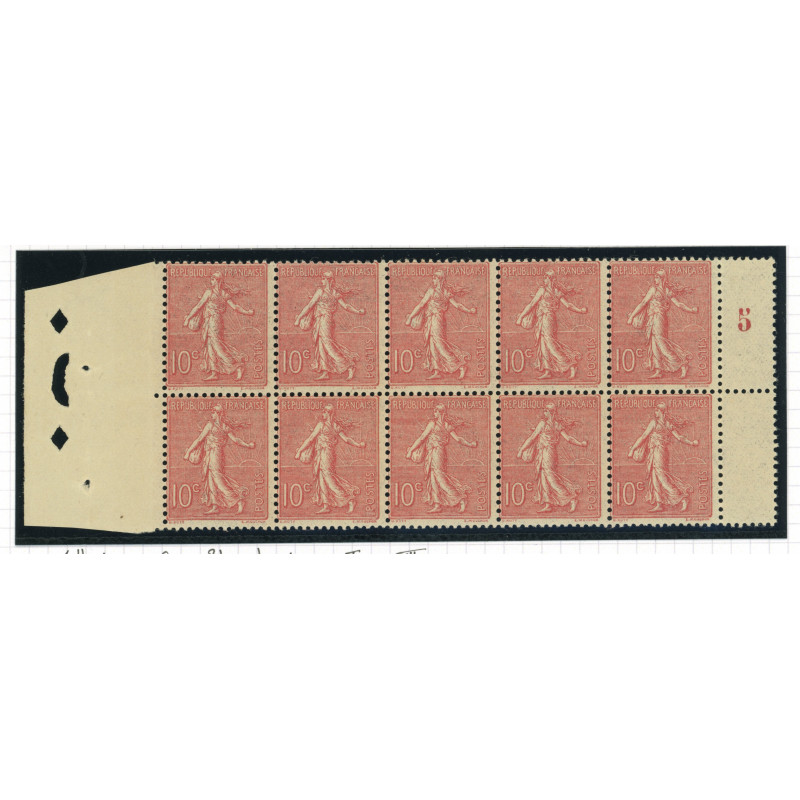 YT 129 - Neuf xx - Bloc de 10 - Millesime 5 - Bord de feuille - Type III - Cote 400