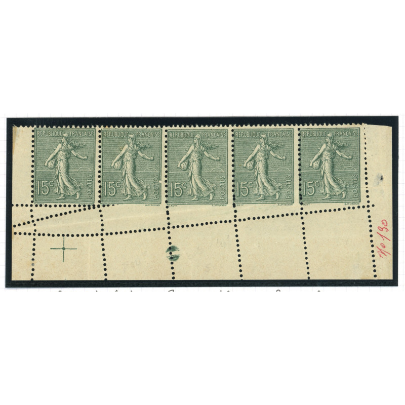 YT 130 - Neuf xx - Variete - Piquage Oblique - Bande de 5 - Croix de repere - Calves