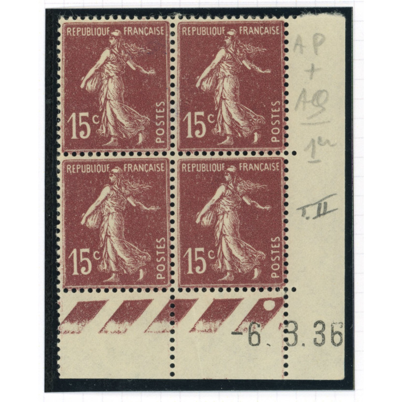 YT 189 - Neuf x - Bloc de 4 - Coin date 6/3/36