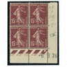YT 189 - Neuf x - Bloc de 4 - Coin date 6/3/36