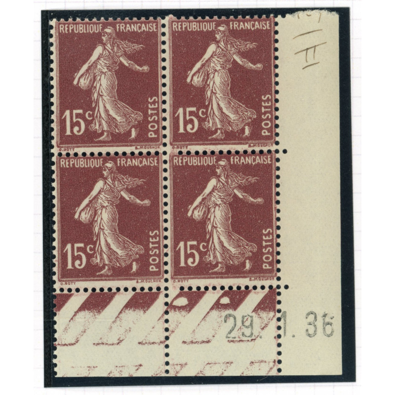 YT 189 - Neuf xx - Bloc de 4 - Coin date 29/1/36