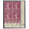 YT 190 - Neuf xx - Bloc de 4 - Coin date 11/12/36