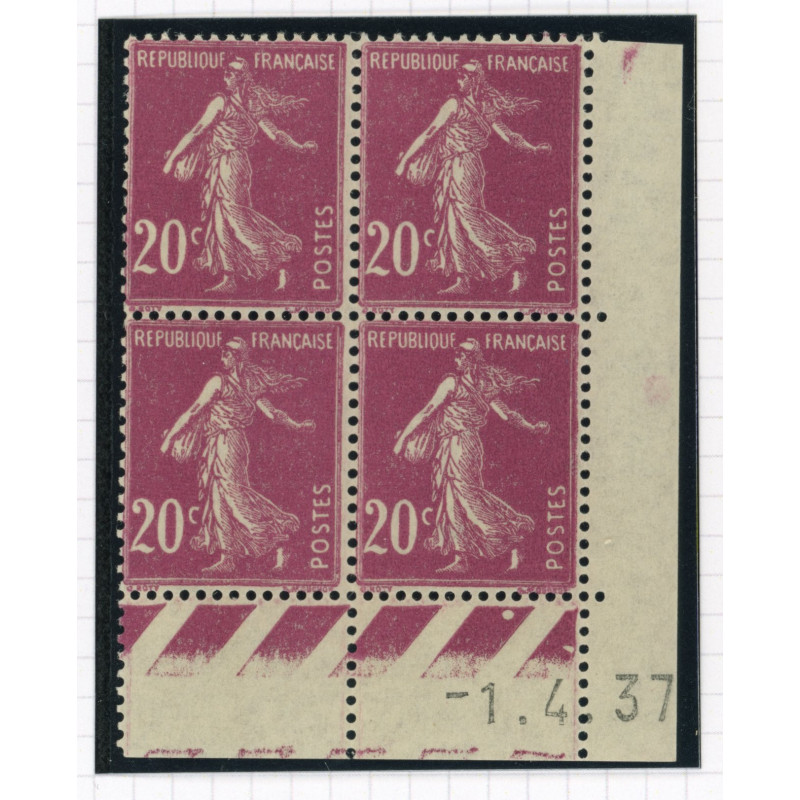 YT 190 - Neuf xx - Bloc de 4 - Coin date 1/4/37