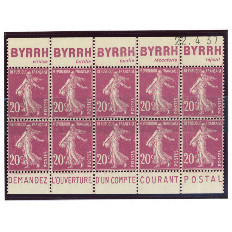 YT 190 - Neuf xx - Bloc de 10 - Pub de Carnet