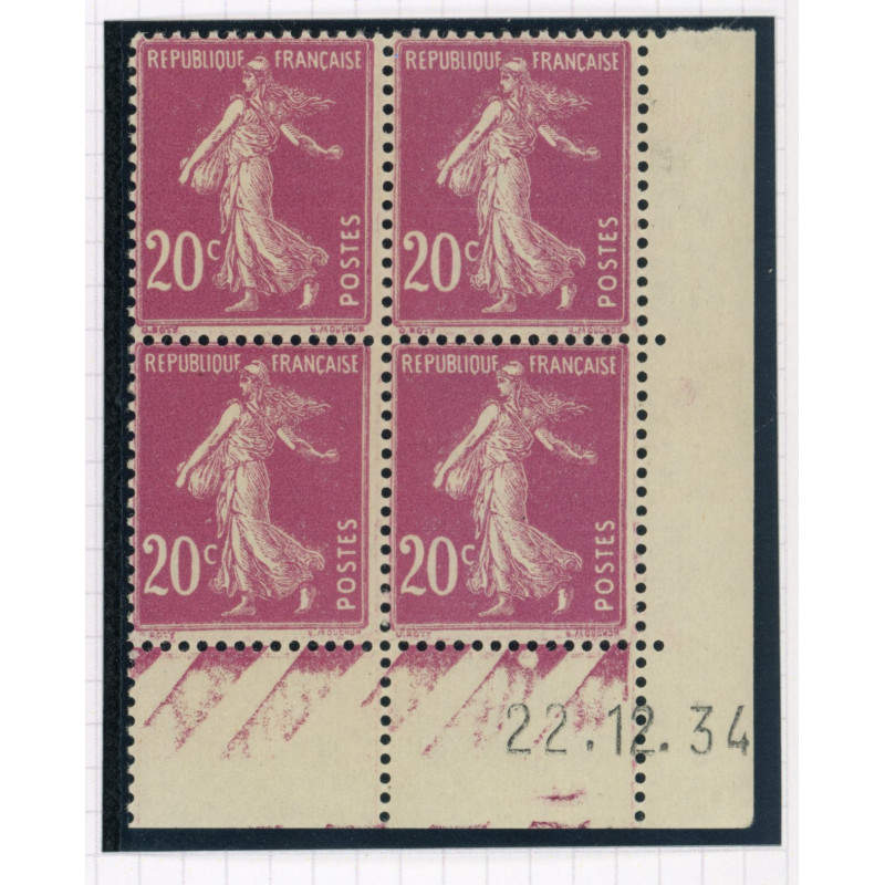 YT 190 - Neuf xx - Bloc de 4 - Coin date 22/12/34