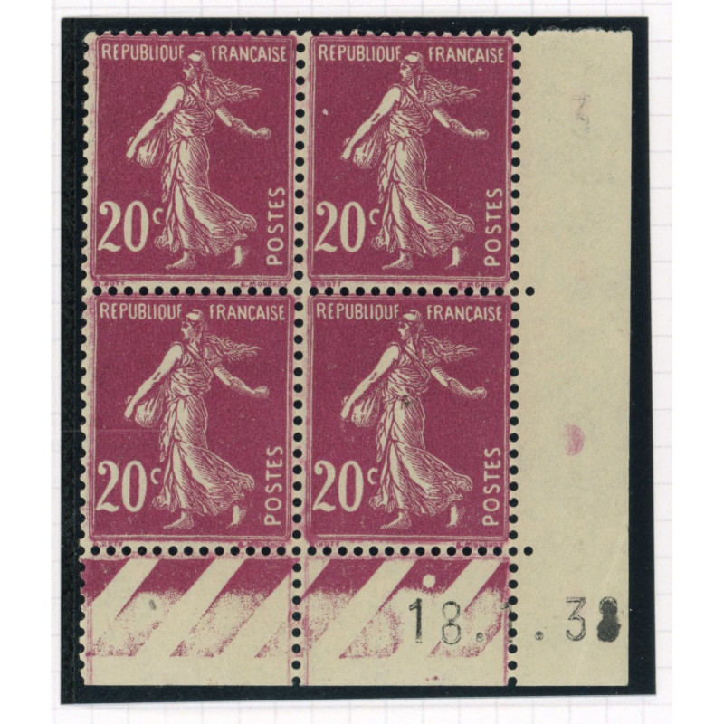 YT 190 - Neuf xx - Bloc de 4 - Coin date - Variete sur la date