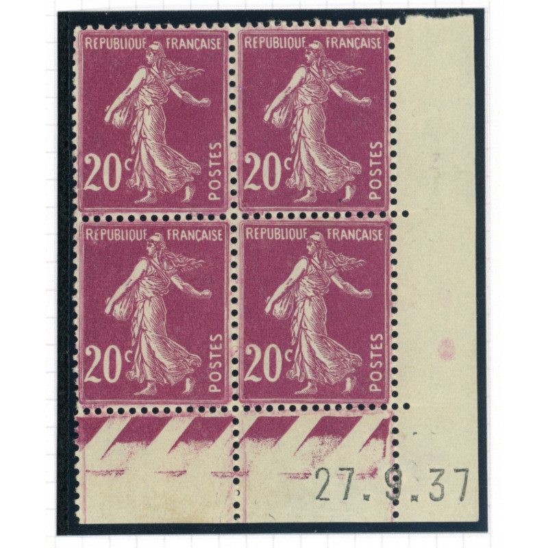 YT 190 - Neuf xx - Bloc de 4 - Coin date 27/9/37