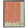 YT 199 - Neuf x - Bloc de 4 - Coin date 11/10/29