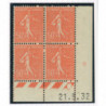 YT 199 - Neuf xx - Bloc de 4 - Coin date 21/5/32
