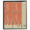 YT 199 - Neuf x - Bloc de 4 - Coin date 20/1/30