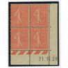 YT 199 - Neuf xx - Bloc de 4 - Coin date 21/11/29