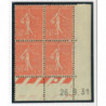 YT 199 - Neuf xx - Bloc de 4 - Coin date 26/9/31