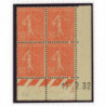YT 199 - Neuf xx - Bloc de 4 - Coin date 17/2/32