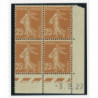 YT 235 - Neuf xx - Bloc de 4 - Coin date 3/9/27